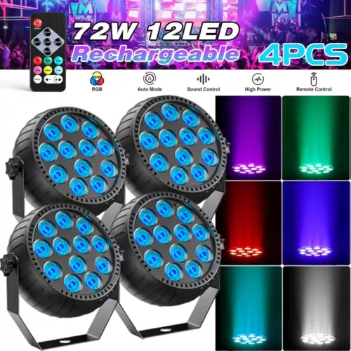 4stk LED 2200mA Akku Wiederaufladbares Par Strahler 12 LED RGB Bühnenbeleuchtung - Bild 1 von 11