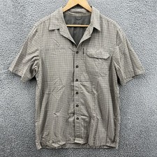 Eddie Bauer Travex Mens Large Tall Button Up Vented Shirt Brown Plaid Outdoors