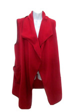 Le Moda Women's Reddish Open Butterfly Front Fleece Vest Pockets One Size Nwt.