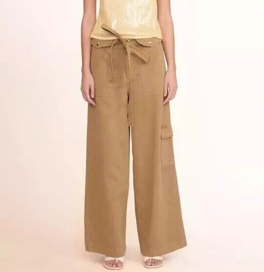 STAUD Staud Brayden Wide Leg Pants Tan Beige Belted Cargo 12 Cotton (36x30)