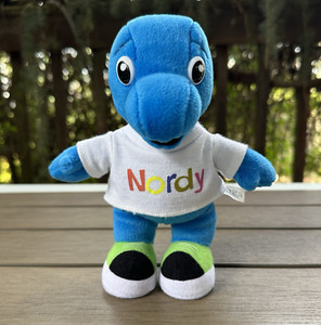 Nordstrom Plush Nord Blue Dinosaur Stuffed Animal 7" White Shirt Shoes Preowned