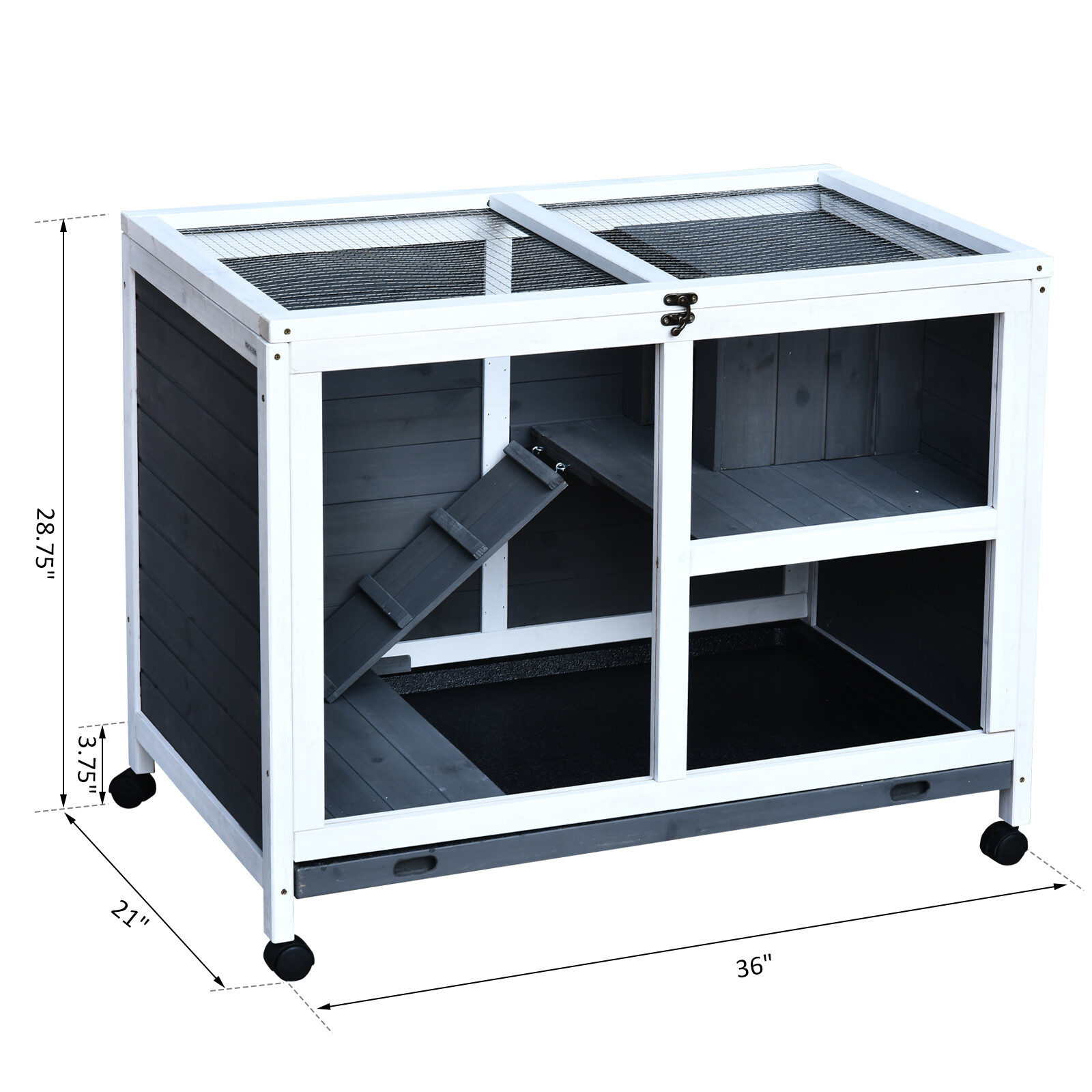PawHut Solid Wood Rabbit Hutch/home W/ Main Room and Cage Area Indoor