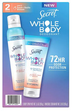Secret Whole Body Deodorant Spray 3.5 oz and Cream 3.0 oz Peach  Vanilla Scent