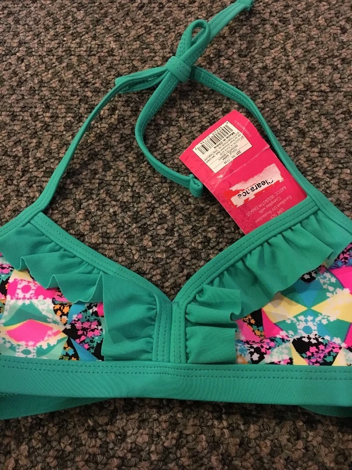 XHILARATION NIÑA XS 4-5 TRAJE DE BAÑO BIKINI TOP VERDE BRILLANTE COLORIDO NUEVO CON ETIQUETAS Foto 4 de 4