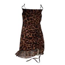 Pretty Little Thing Women's Sz 6 Ruched Bodycon Dress Brown Leopard