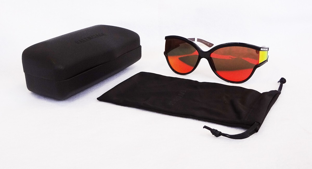 BALENCIAGA Sunglasses BB0038S 004 Wrap Mirrored Black/Orange 