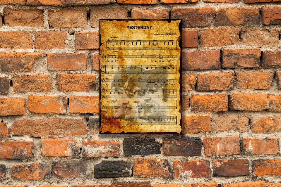 The Beatles Yesterday Sheet Music Art Print on Aged Background, Music Wall Art - Image 4 of 4