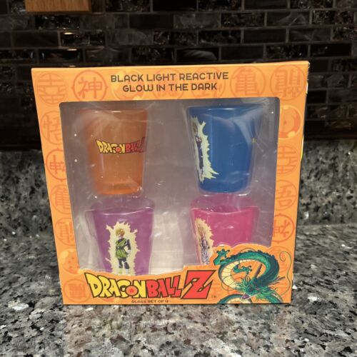 New Dragon Ball Z 4 pack Shot Glasses Black Light Reactive Glow in the Dark Goku - Picture 1 of 12