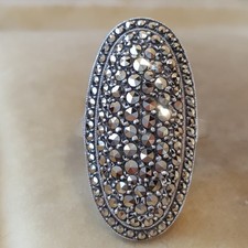 Ladies Cocktail Sterling Silver Vintage Ring Dark Marcasite Jewellery Size K.5