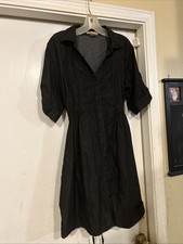 Vintage Black Jean Dress Pleated Roll Sleeves  Hem 2XL Dianna Field
