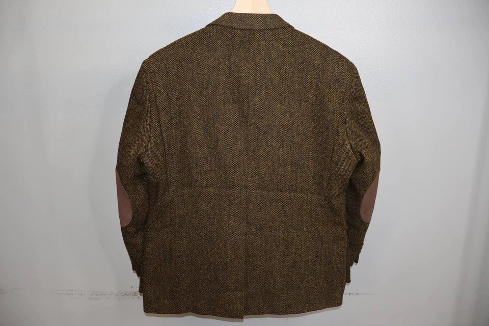VTG Orvis Harris Tweed Handwoven Wool Herringbone Blazer Mens 48 Suede Elbow - Image 2 of 4
