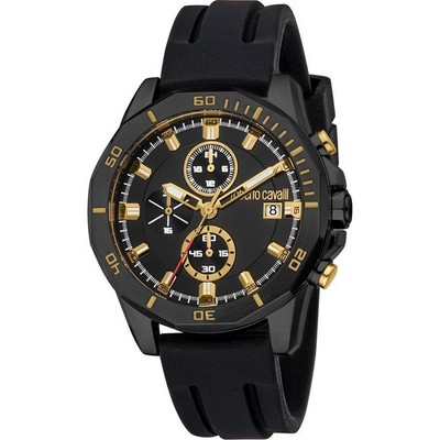 Roberto Cavalli Uomo Sport III Herren Uhr 42mm Edelstahl Silikon Schwarz Gold