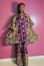 Women's African Modern Print Ankara 2pc Top and Pant Size 12 Set