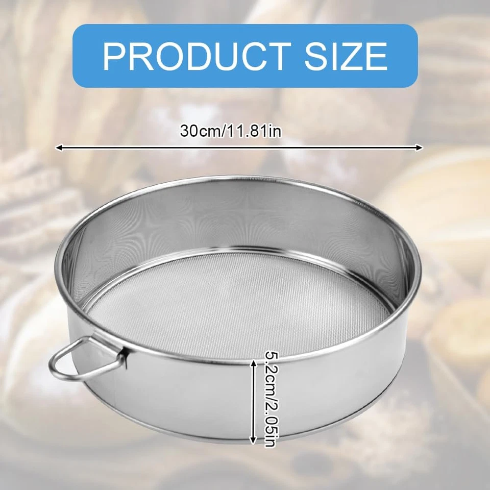 Setaccio per Farina in Acciaio Inox Da 30 Cm, Setaccio Rotondo a Rete, Setaccio - Immagine 2 di 4