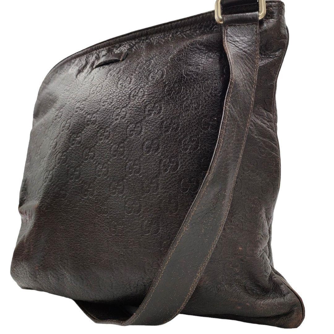 Gucci Shima Leather GG Pattern Brown Shoulder Bag with Logo