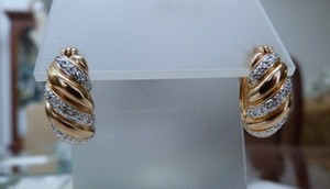 ROSS SIMONS GOLD OVER STERLING SILVER DIAMOND ACCENT RIBBED SHRIMP HOOP EARRINGS
