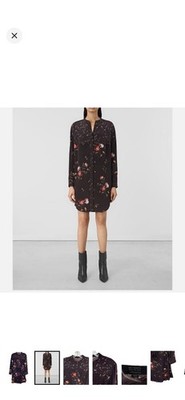 All Saints Helle Amarillo 100% Silk Button Up Shirt Dress SIZE US 2/EU 32/UK 6