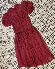 Monsoon Women Wine Embroidered Floral Lace Long Dress UK12 Not for larger busts