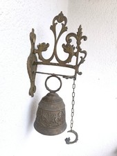 Wandglocke Antik Tür Glocke Haustürglocke mit Kettenzug und Putte Messing 