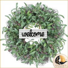 Huadanbor Olive Wreath 24" Artificial Olive Leaf Bean Green