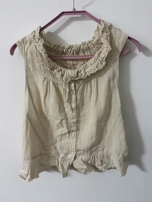 Nest Robe Japan 100% Linen Ruffle Collar Sleeveless Top Mori Style