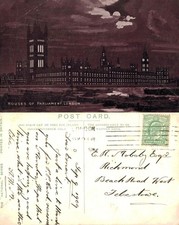 Alte Postkarte - Houses of Parliament London Nachtansicht 1909 VERSCHICKT
