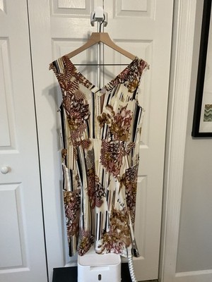 ATTITUDES Multicolor Floral Stripe V-Neck Sleeveless Knit Shift Dress S