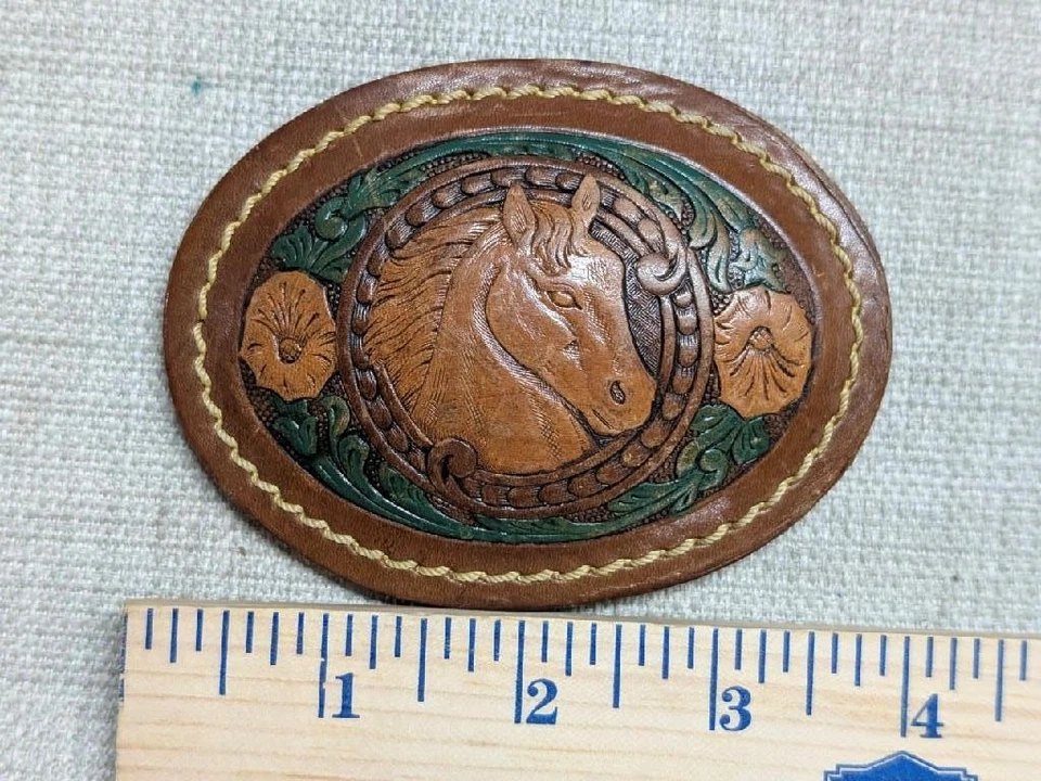 Hebilla de cinturón vintage mecanizado CABALLO floral OCCIDENTAL cuero artesanal VAQUERO Foto 4 de 4