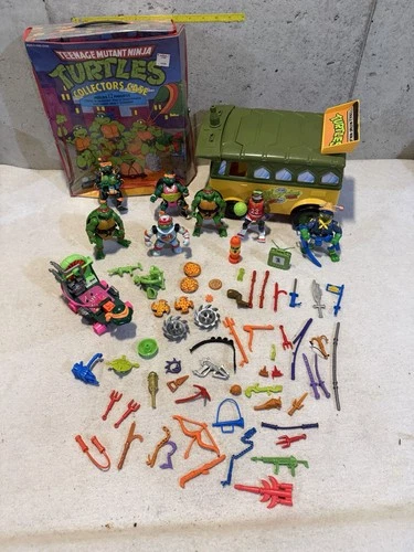 VTG Lot TMNT 80s-90s 7 Figures + More Teenage Mutant Ninja Turtles Party Van