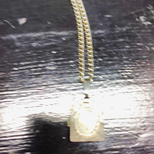 Women’s Necklace Watch Square Silver Tone Brushed Case White Dial Arabic