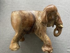 Indian Wood Elephant Hand Carved Plant /Table 31 Cm Vintage Large Wooden Statue