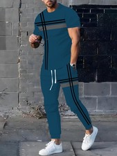 Men's casual fashion 3D short-sleeved top and trousers set,