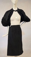 LATE 1930 S THICK BLACK SILK FAILLE SUIT W PERSIAN LAMB TRIMMED CAPE W ARMHOLES