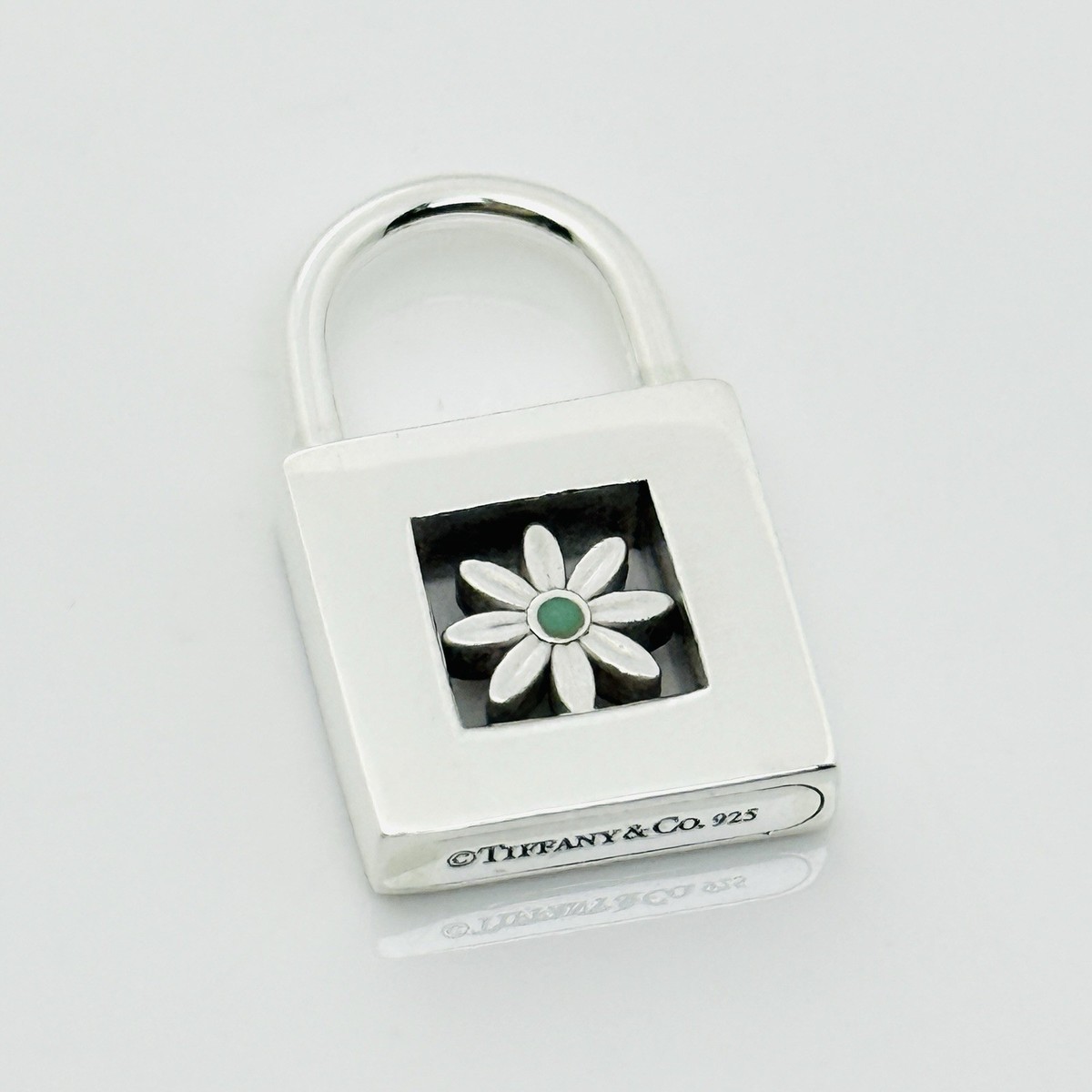 Tiffany Blue Enamel Daisy Flower Padlock Lock Charm Pendant in