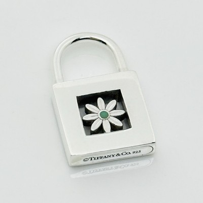 Tiffany Blue Enamel Daisy Flower Padlock Lock Charm Pendant in