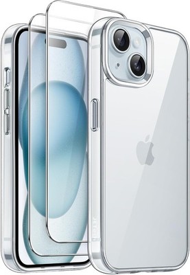 JETech 3 in 1 Handyhülle für iPhone 15 6,1'' + 2 Hartglas Displayschutzfolie