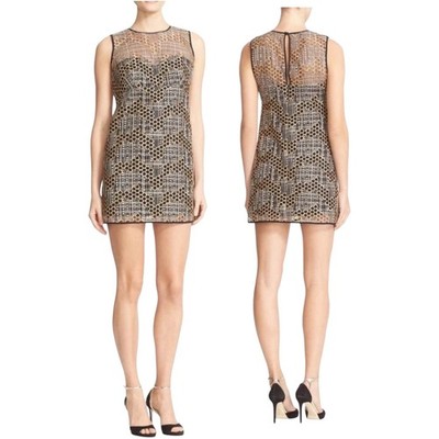 NWT Milly Sweetheart A-Line Mini Dress Black Gold Silver Sequin Size 4