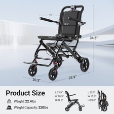 Lightweight Folding Transport Wheelchairs Manual Wheelchair for Adults Senior