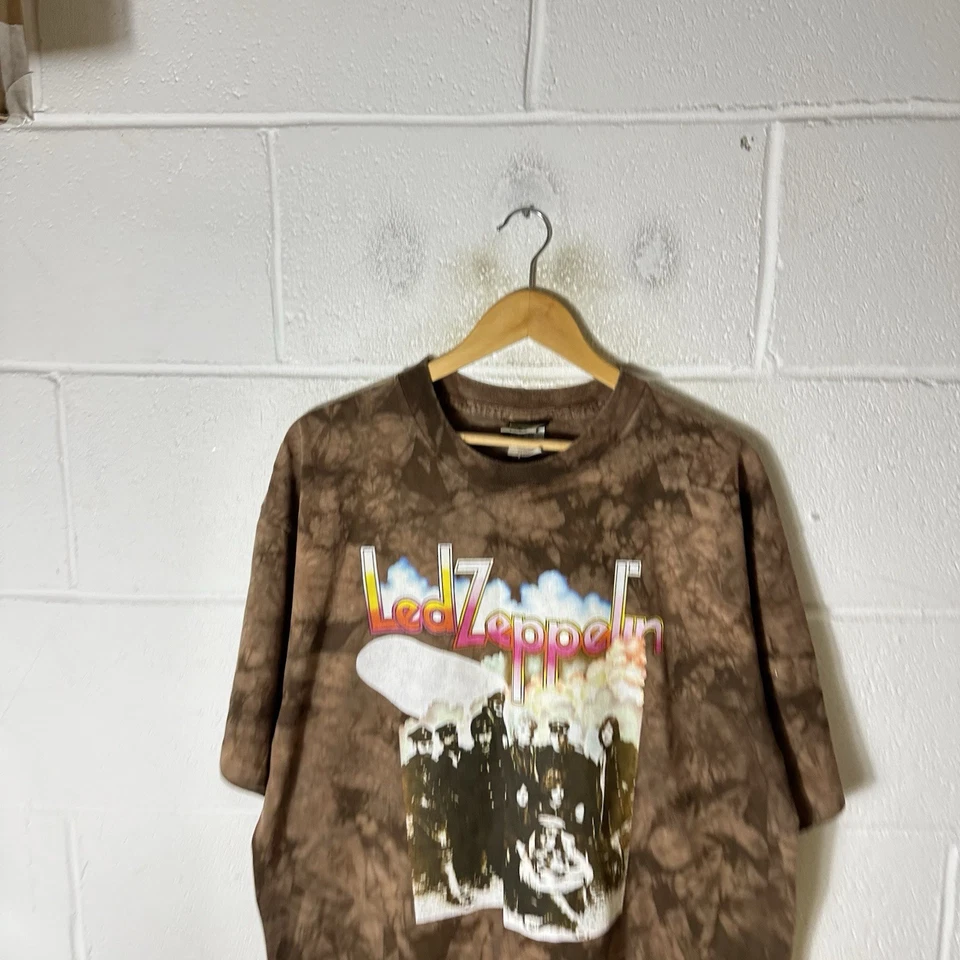Camisa De Colección Led Zeppelin Para Hombres Extra Grande Marrón Líquido Azul Tie Dye Banda AOP Foto 2 de 4