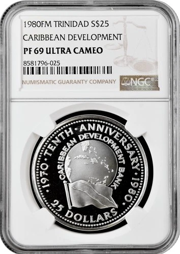 Trinidad & Tobago 25 dollars 1980 FM, NGC PF69 UC, "Caribbean Development Bank"