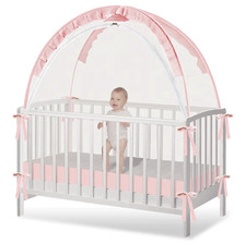 Uncommon Basics Pink White Mesh Crib Tent Canopy for Full-Size Crib