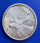 1959 Canada 25 Cents 0.800 Silver Coin Excellent Condition - FREE Shipping
