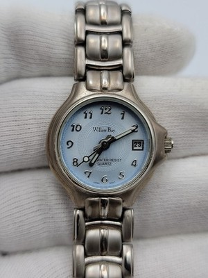 Willow Bay Women Watch 22mm Blue Dial Date Display Silver Tone Band 6.25'', Runs