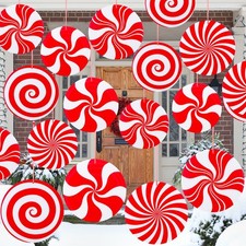 24 Pcs Large Christmas Candy Decorations Ornaments 8" 10" Peppermint Candy Ca...
