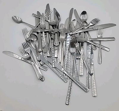 Lot of 59 Mixed Brands and Patterns of Stainless Steel Flatware Silverware