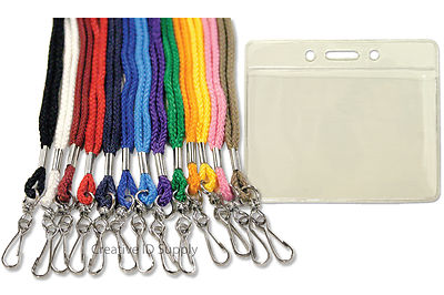 Lot of 100 VINYL ID CARD HOLDERS + LOT 100 PCS NECK STRAP ID LANYARDS
