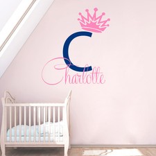 Baby Name Wall Decal Girl Vinyl Sticker Princess Crown Decal Nursery Decor KI103