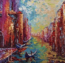 Venice Original Colorful Cityscape Oil Painting Landscape Wall art, Canal Italy