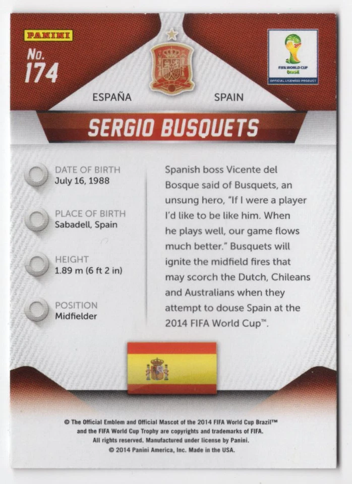 2014 Panini FIFA World Cup Brazil Prizm Sergio Busquets Spain R44 - Image 2 of 2