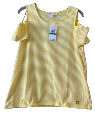 Michael Kors Short Sleeve Top   Cold Shoulder Top L Striped Sunflower New w/tag